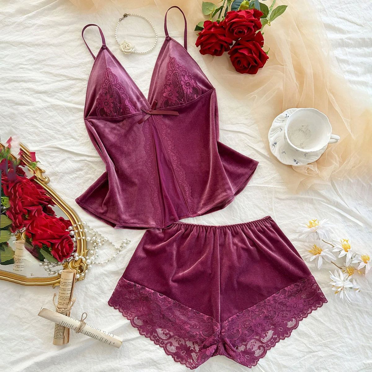 Purple Set-2pc Top and Short Lingerie For Women Image