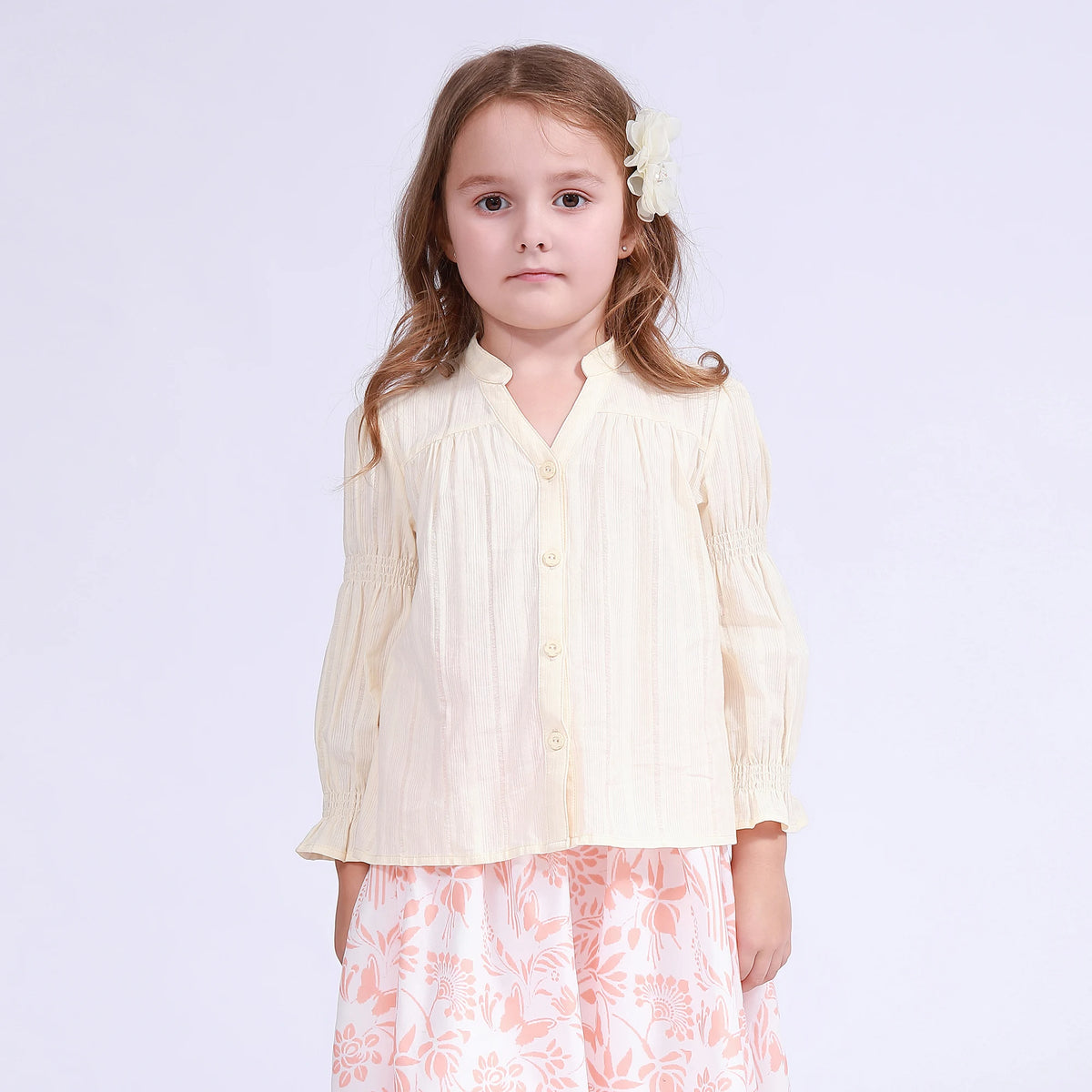 Light Yellow Striped Shirt for Girls Image