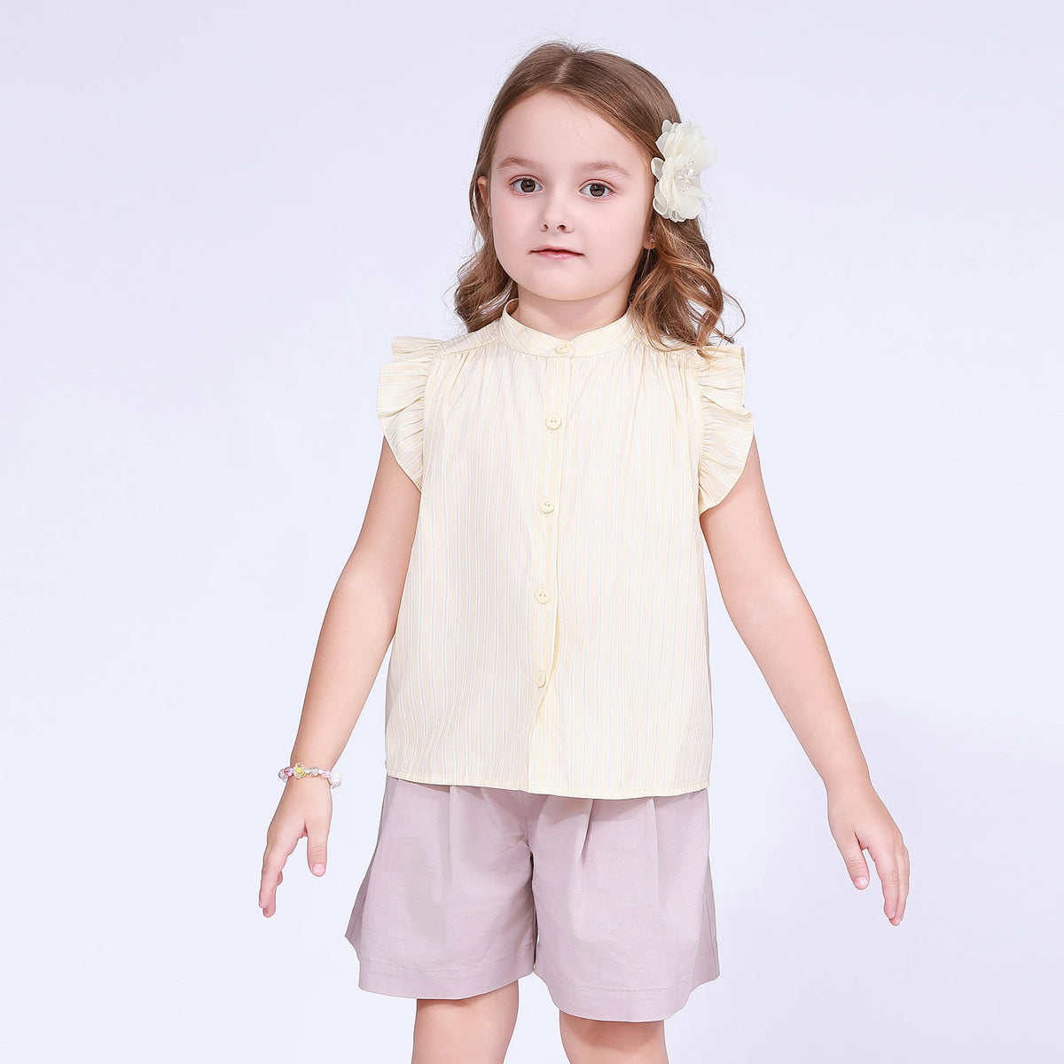 Light Yellow Striped Shirt for Girls Image