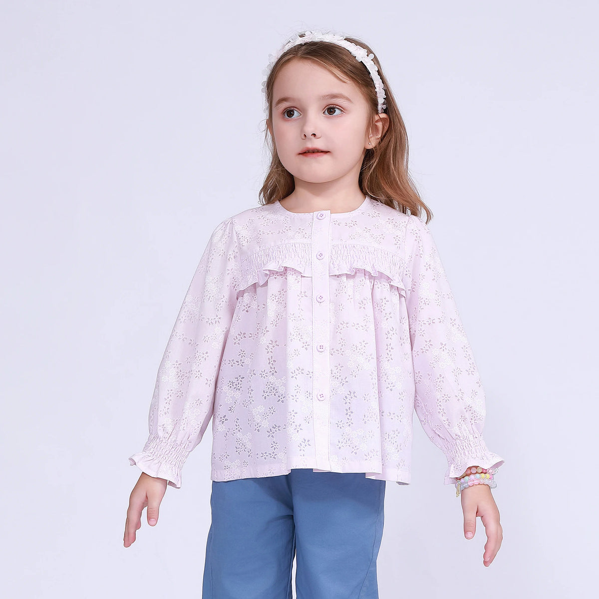 Light Purple Floral Shirt for Girls Image