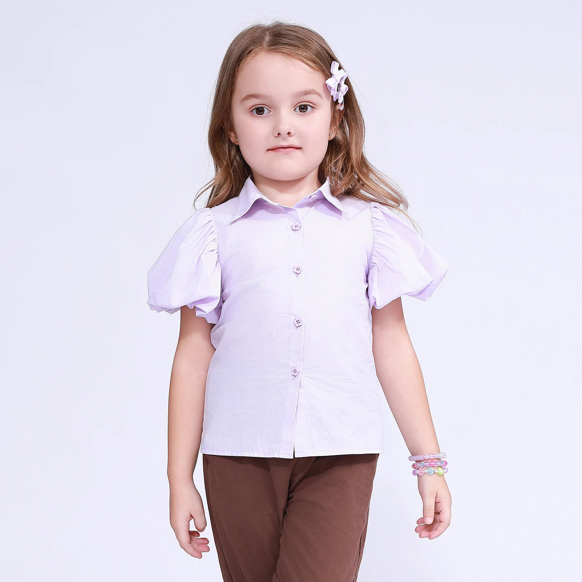 Light Purple Plain Shirt for Girls Image