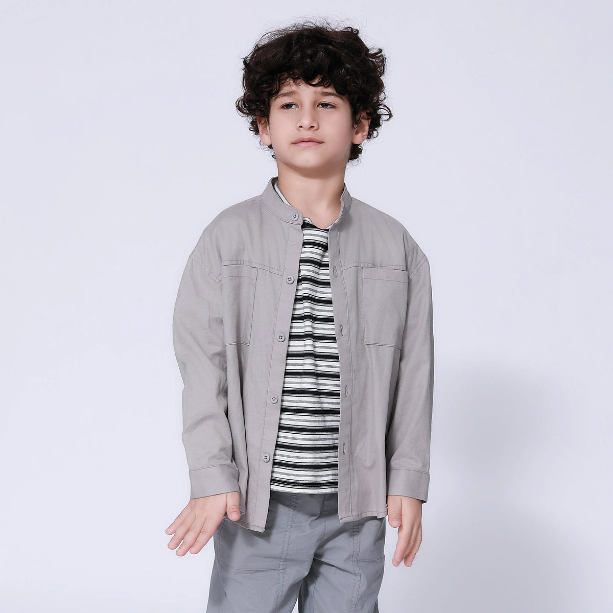 Sliver Gray Plain Shirt for Boys Image