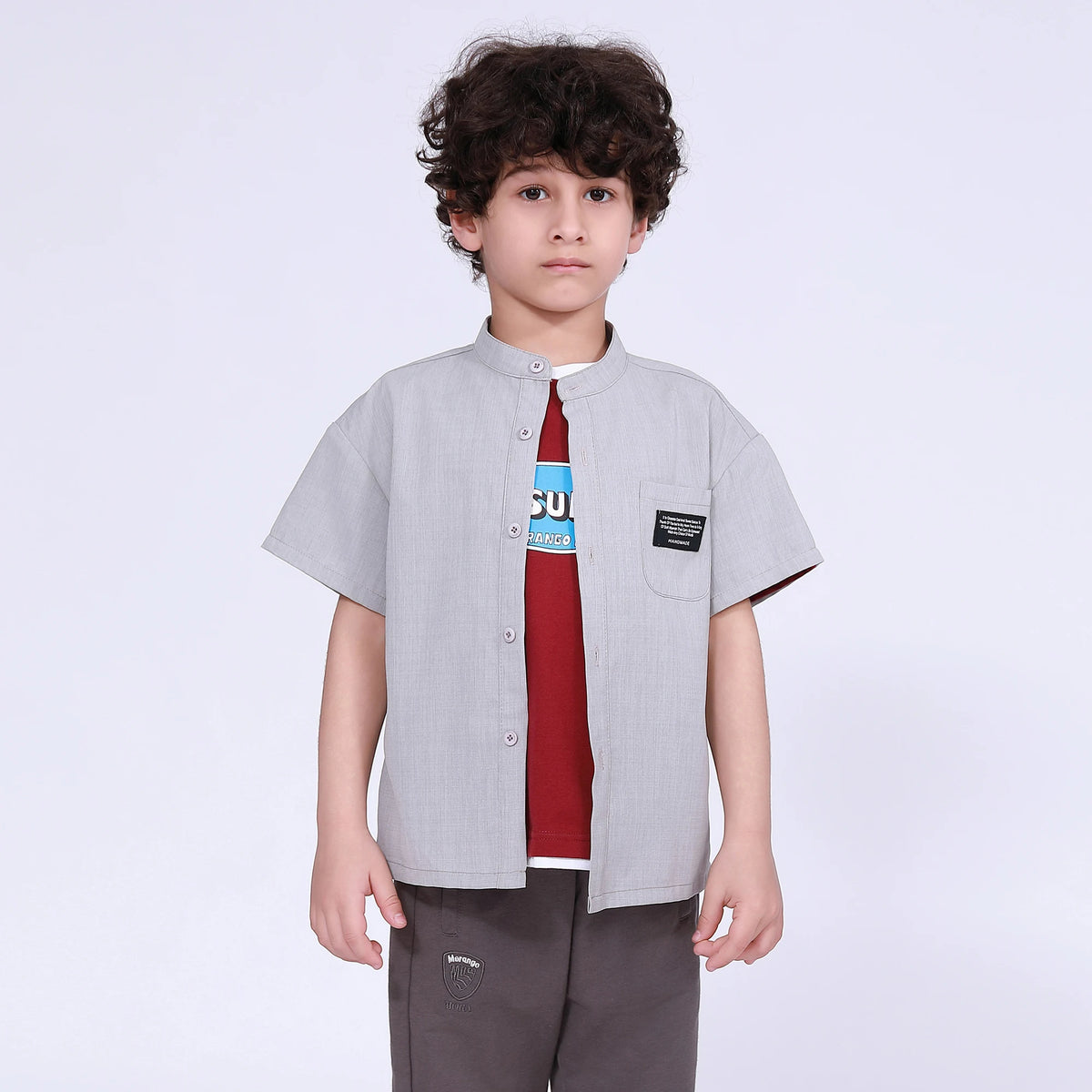Gray Blue Badge Shirt for Boys Image