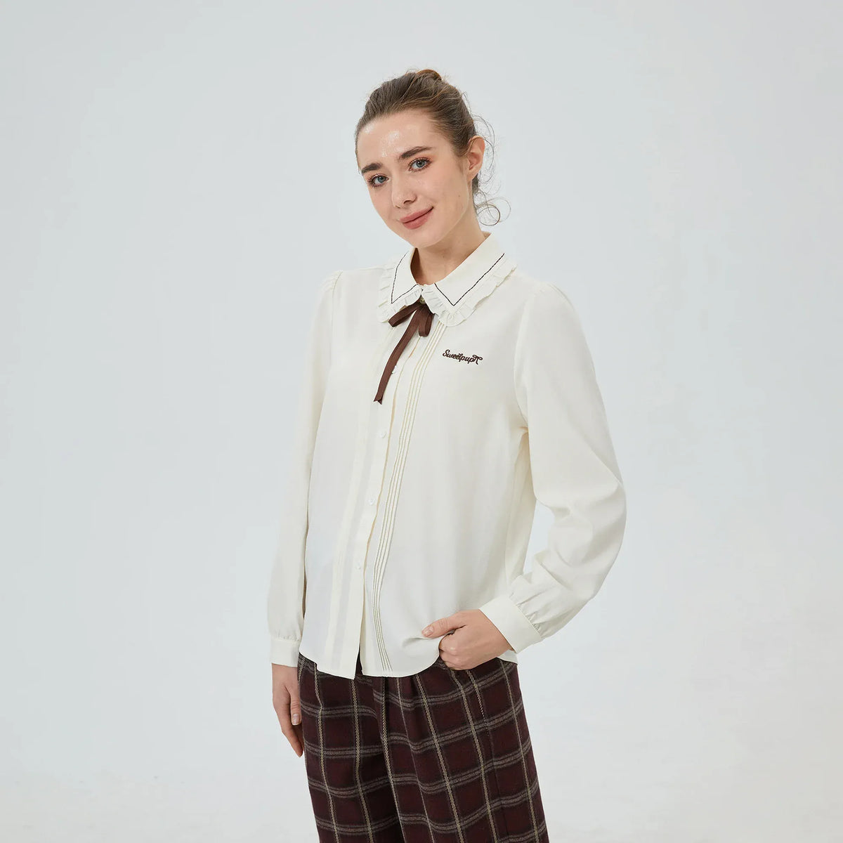 White Embroidery Shirt for Women Image