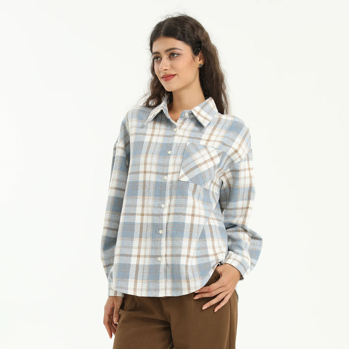 Blue Elegant Checked Shirt for Women Image