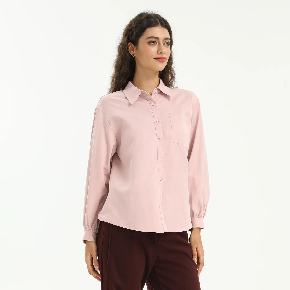 Pink Elegant Plain Shirt for Women Image