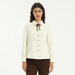 Beige Elegant Embroidery Shirt for Women Image