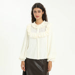 Beige Elegant Jacquard Shirt for Women Image