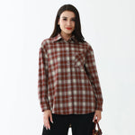 Red Brown Elegant Checked Shirt for Women Image