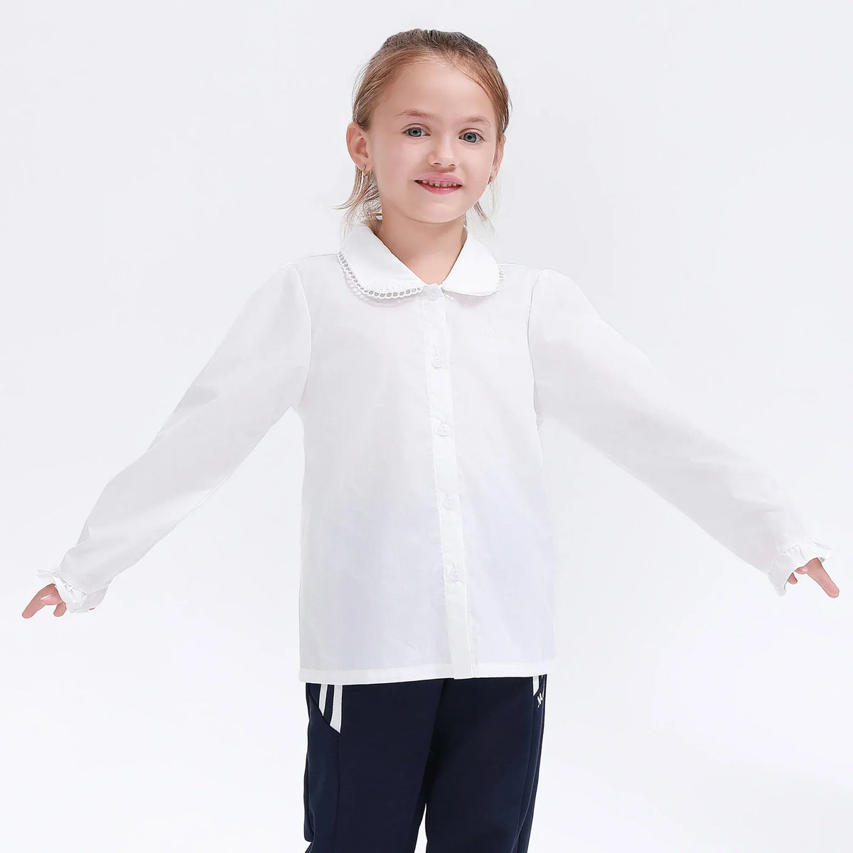 White Embroidery Uniform Shirt for Girls Image