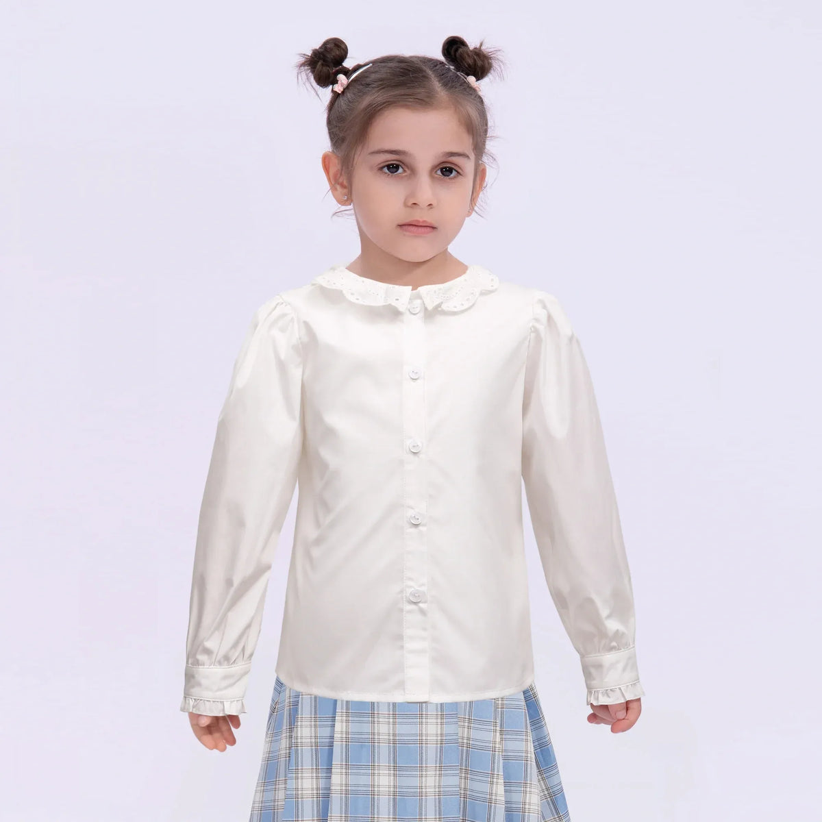 White Embroidery Uniform Shirt for Girls Image