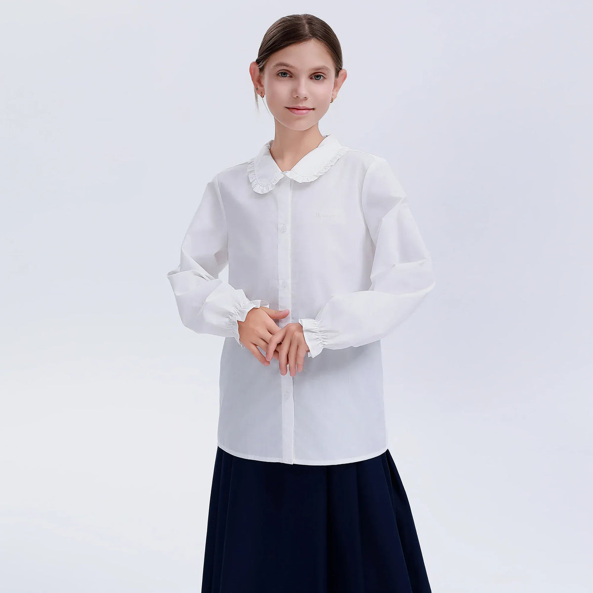 White Embroidery Uniform Shirt for Girls Image
