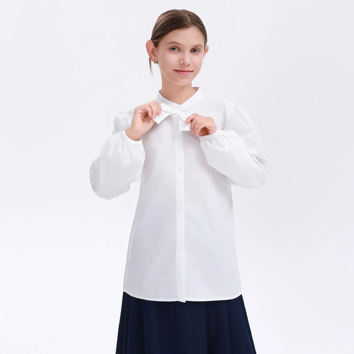 White Embroidery Uniform Shirt for Girls Image