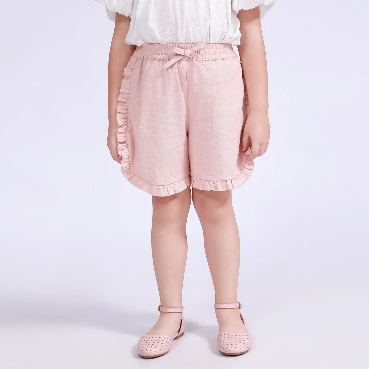 Light Orange Plain Shorts for Girls Image