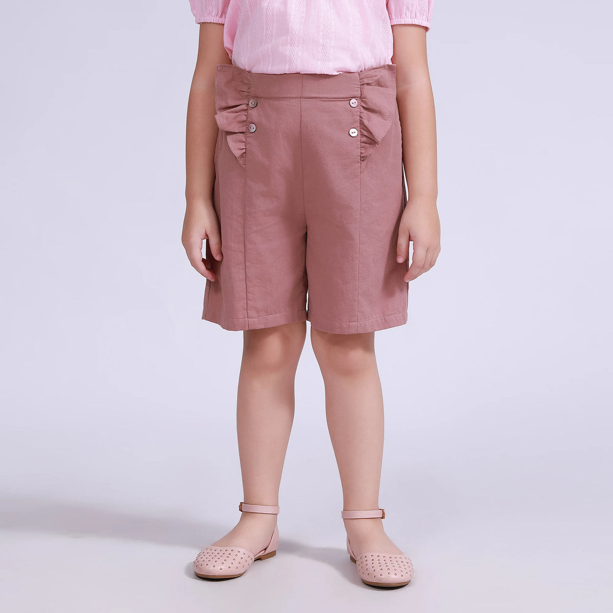 Borwn Floral Shorts for Girls Image