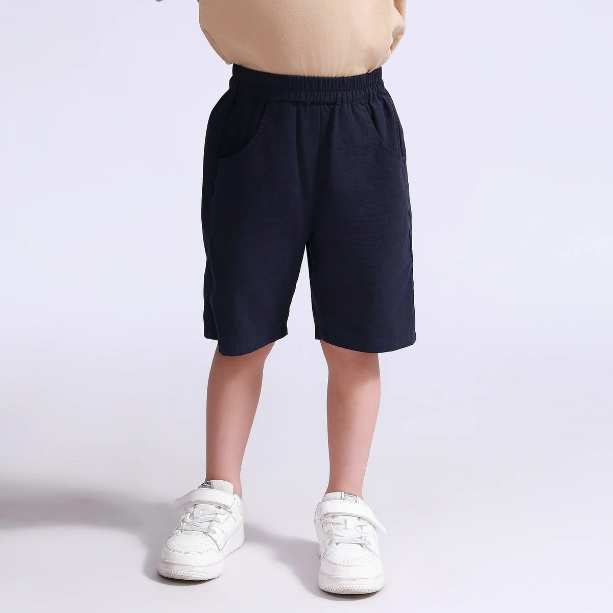 Navy Plain Shorts for Boys Image