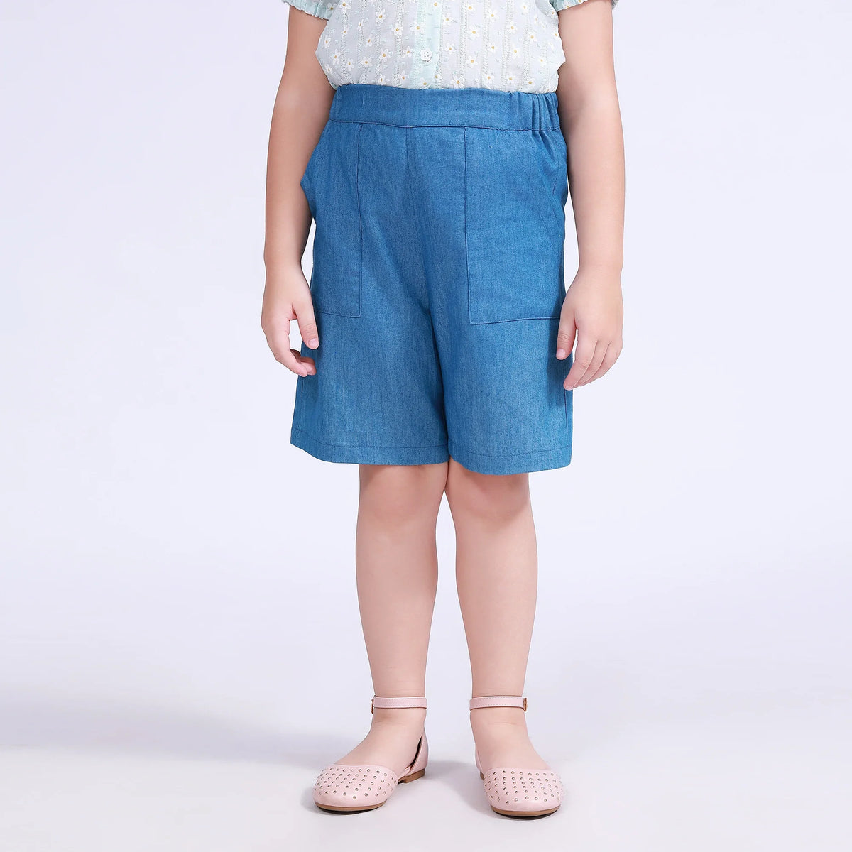 Navy Solid Shorts for Girls Image