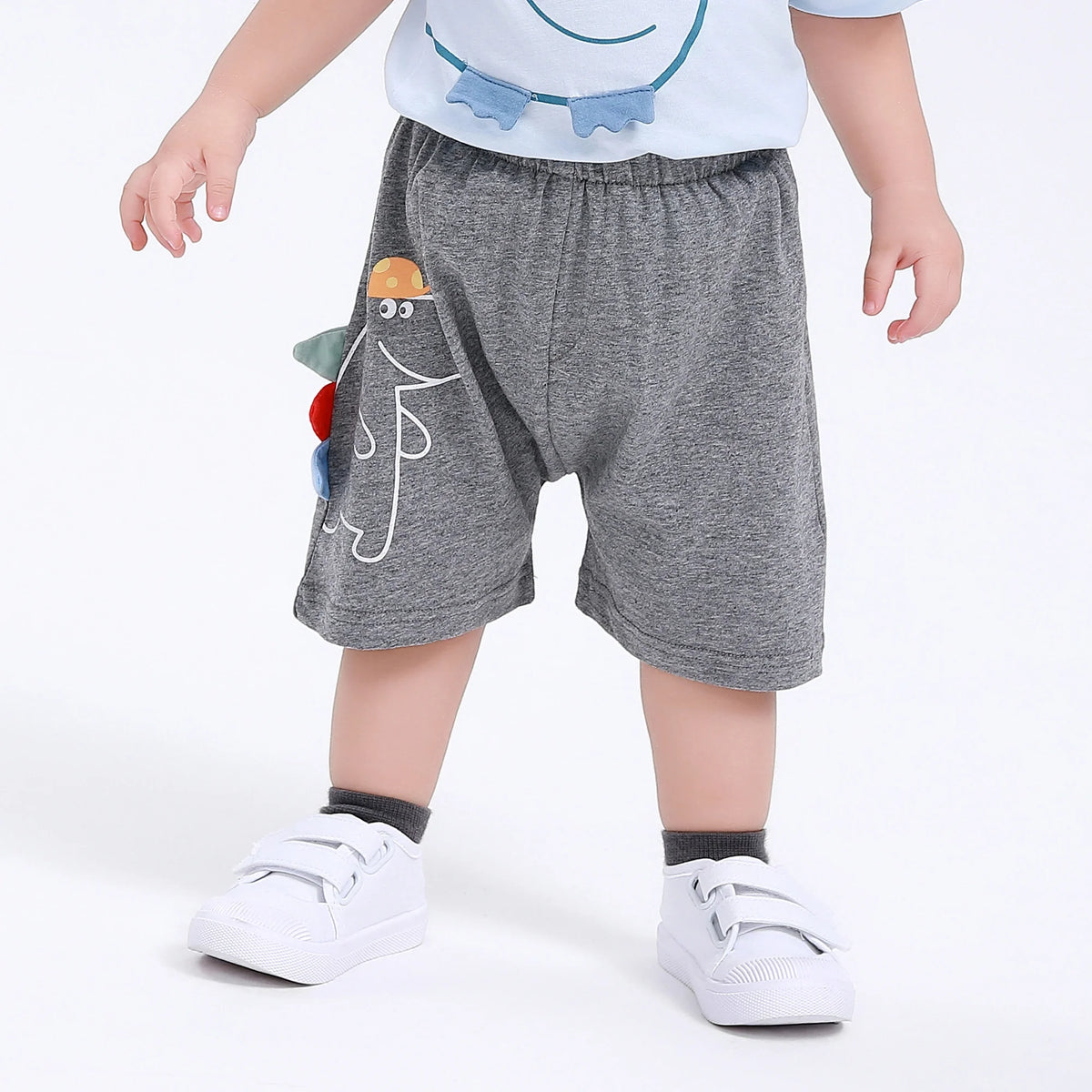 Gray Printed Street Look Shorts for Baby Boy Image