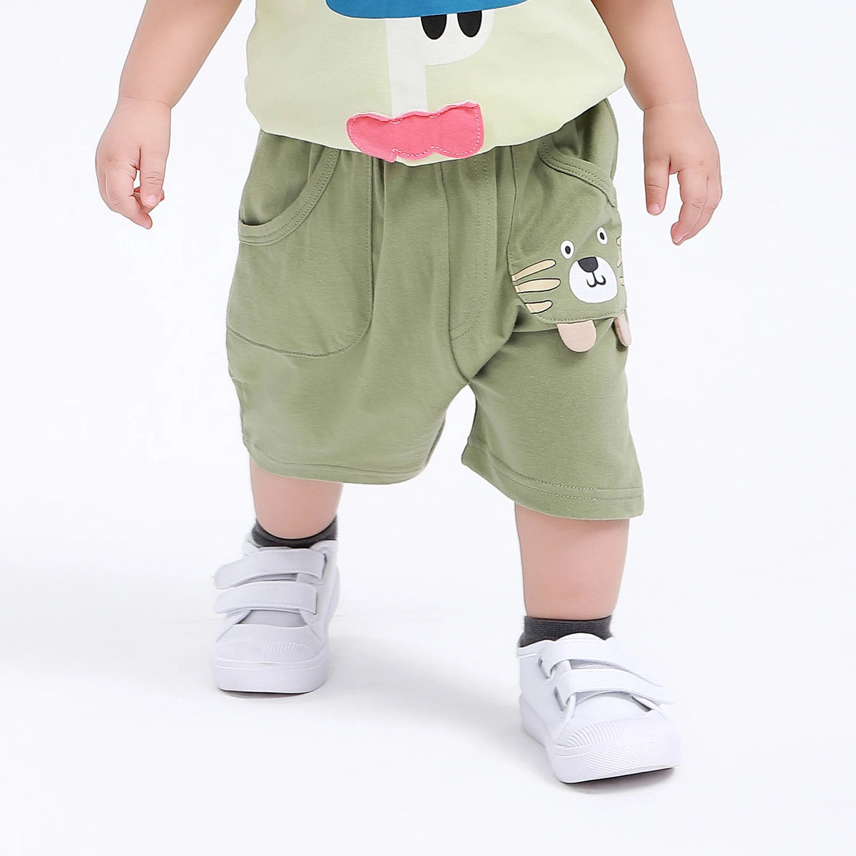 Green Printed Street Look Shorts for Baby Boy Image