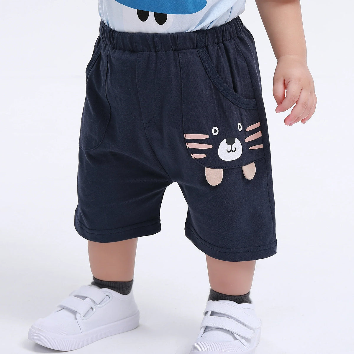 Navy Printed Street Look Shorts for Baby Boy Image