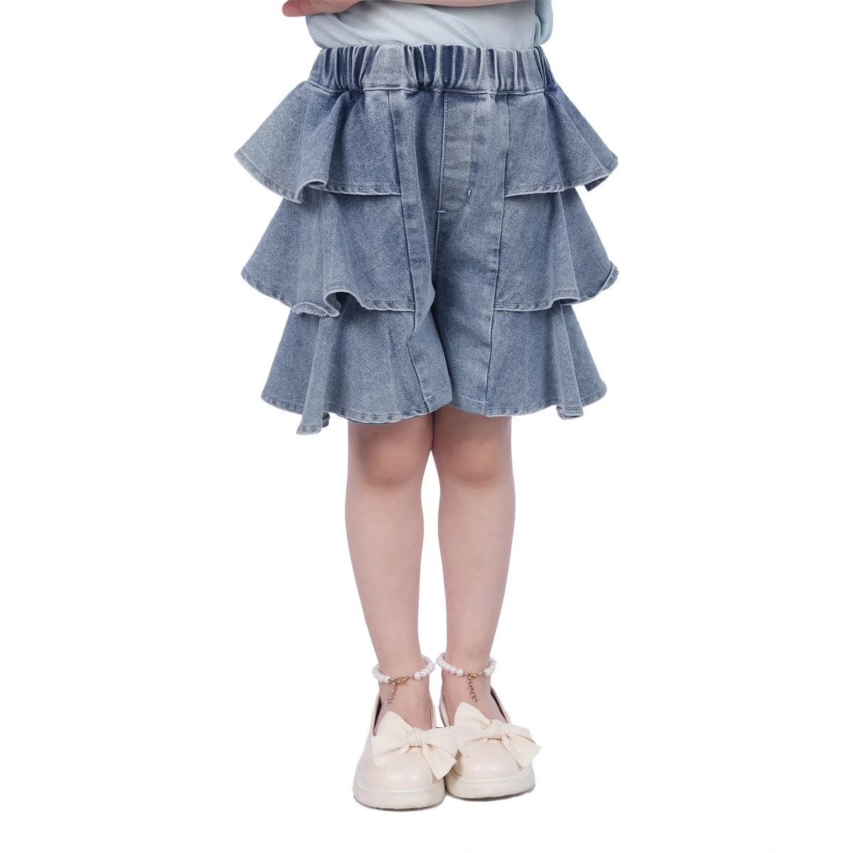 Light Jeans Blue Washed Jeans Classic Shorts For Girls Image