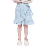 Grey Blue Floral Classic Skirt For Girls Image