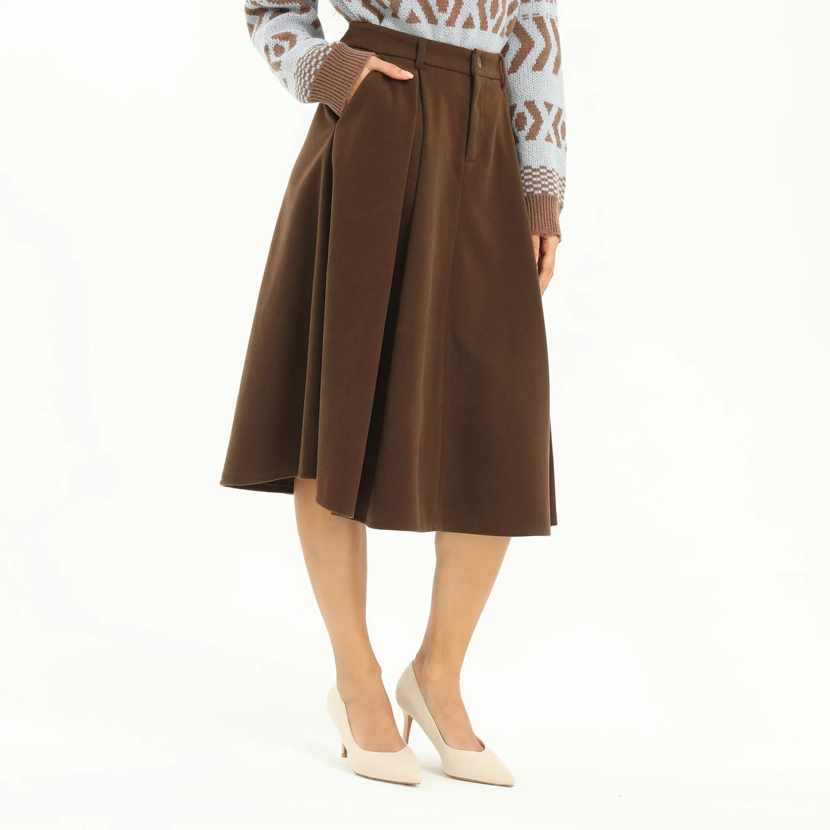 Brown Elegant Plain Skirt for Women Image