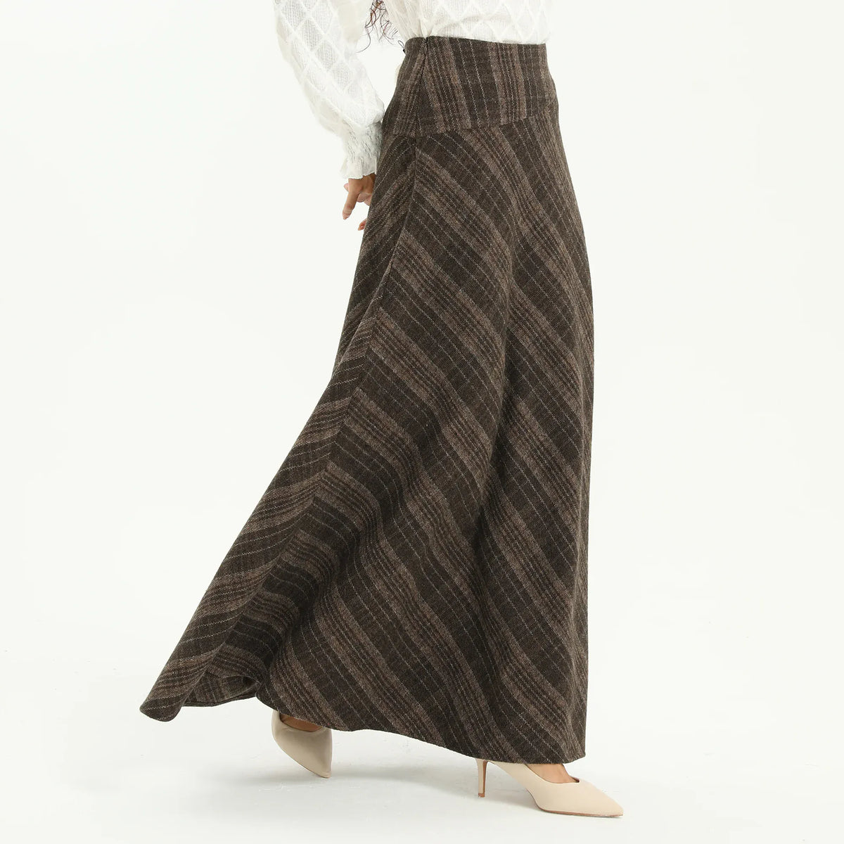 Coffee Elegant Checked Skirt for Women Image