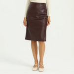 Red Coffee Elegant Plain Skirt for Women Image