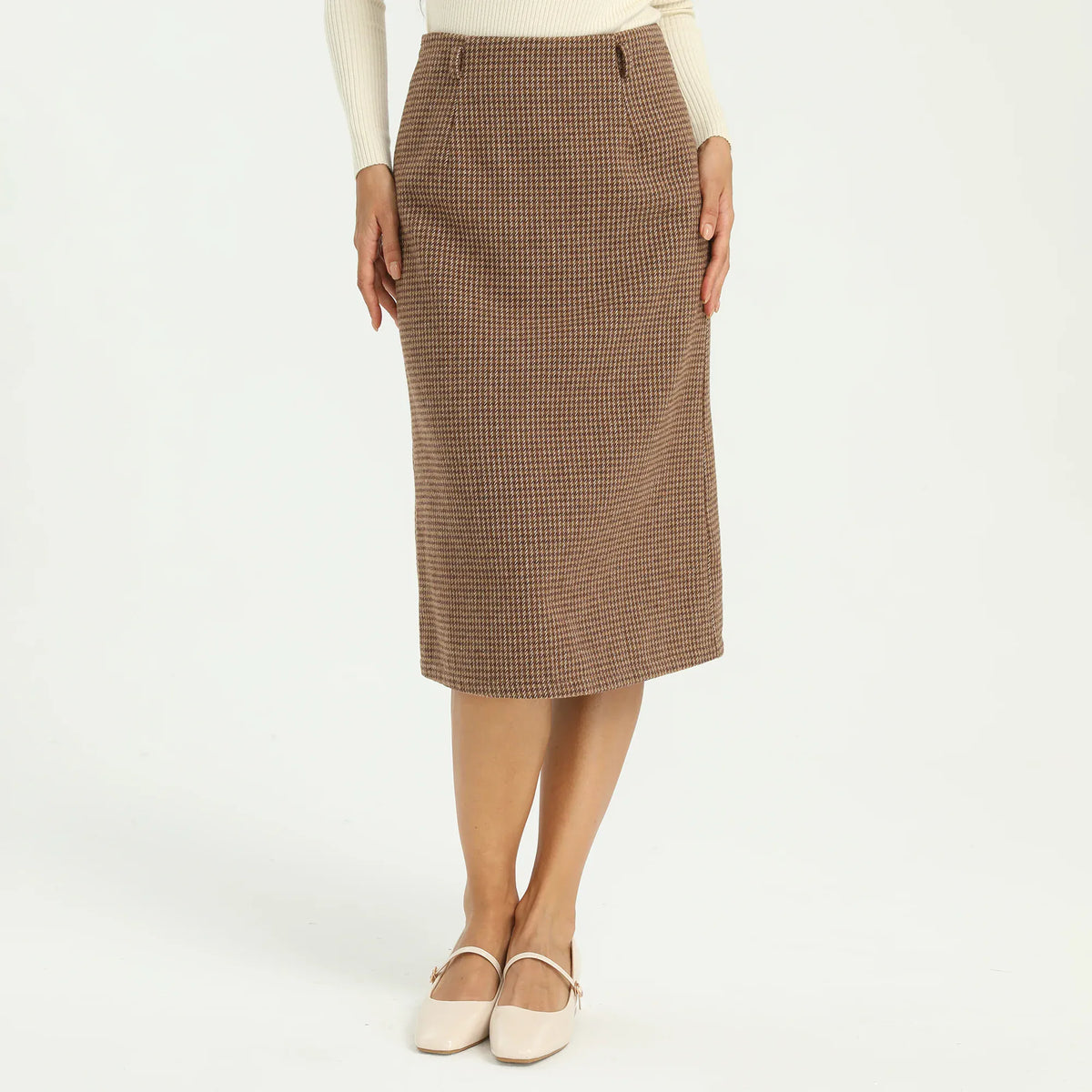 Coffee Elegant Checked Skirt for Women Image