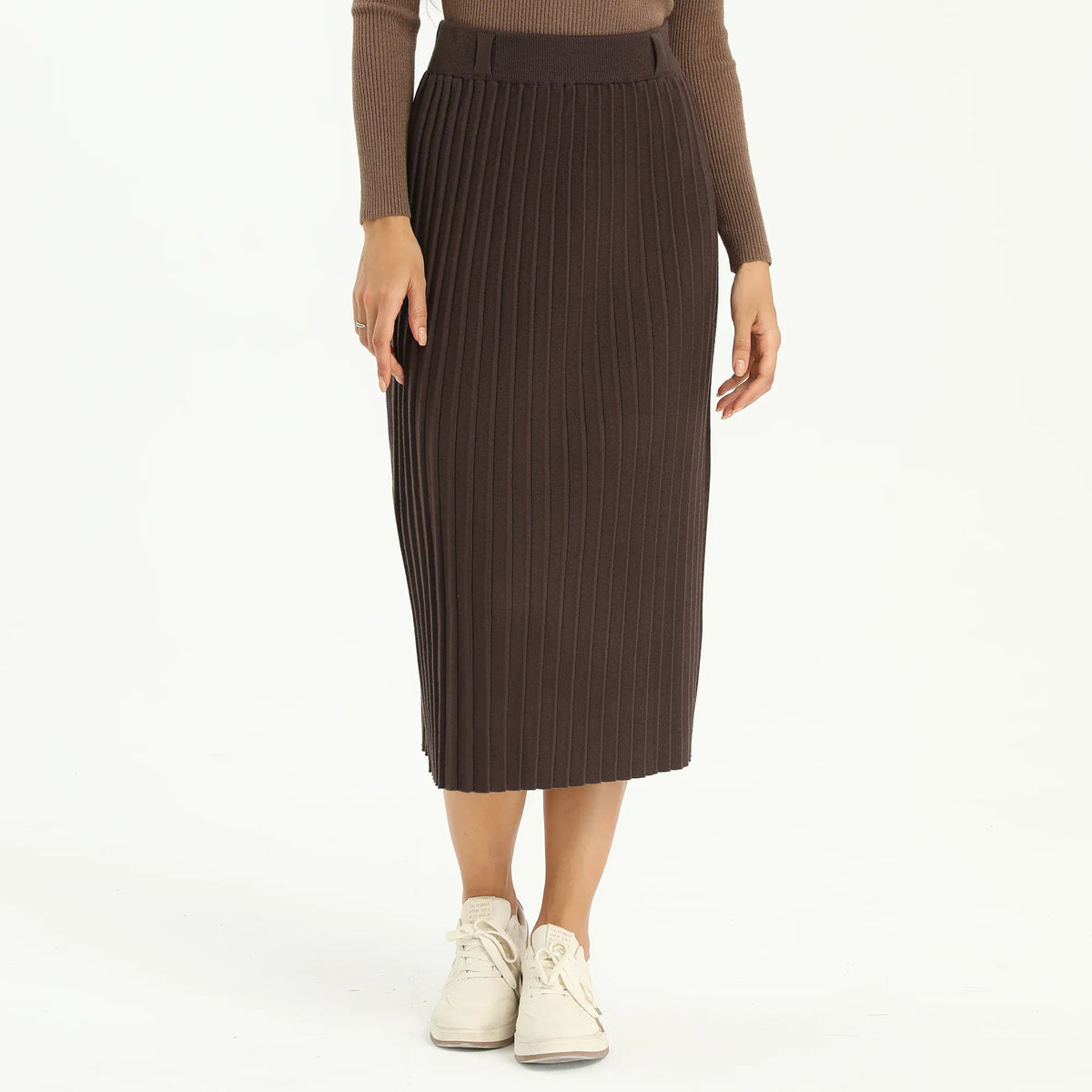 Coffee Elegant Plain Skirt for Women Image