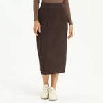 Coffee Elegant Plain Skirt for Women Image
