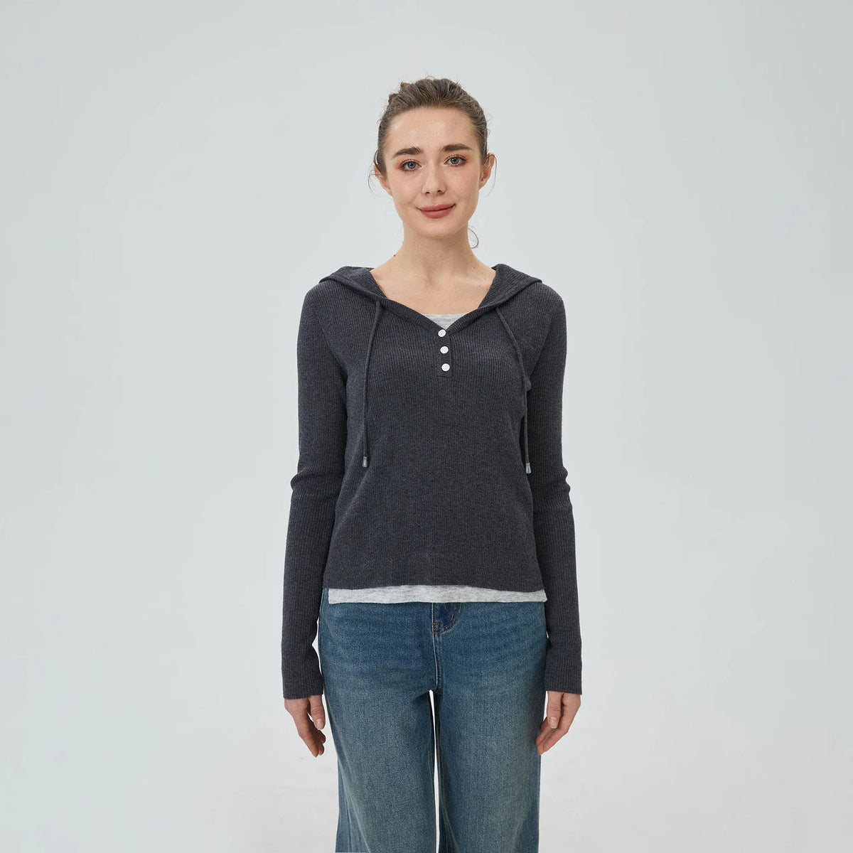 Dark Grey Color-Blocked Sweater for Women Image