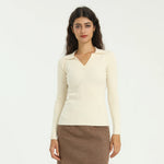 Beige Elegant Plain Sweater for Women Image