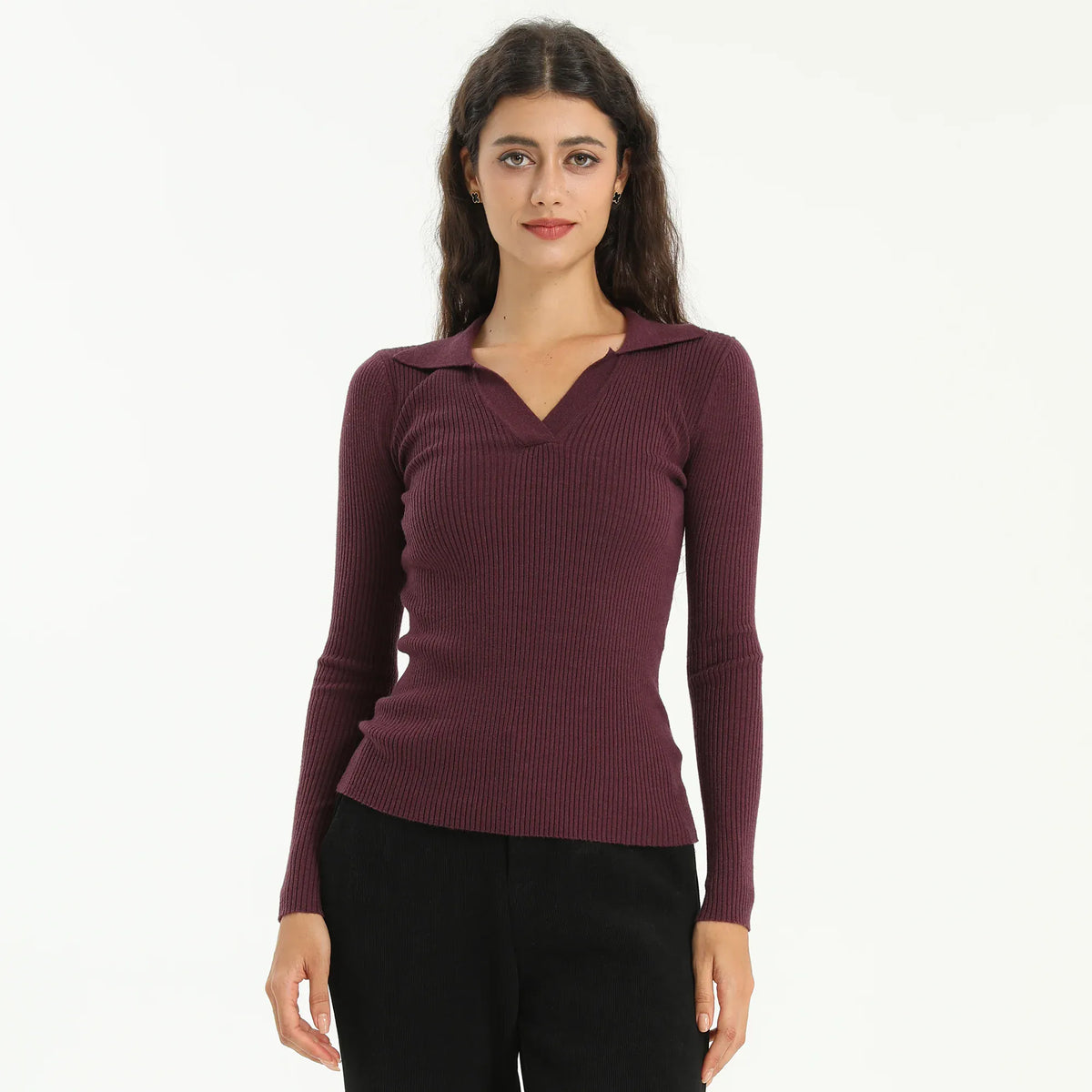 Purple Red Elegant Plain Sweater for Women Image