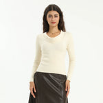 Beige Elegant Plain Sweater for Women Image