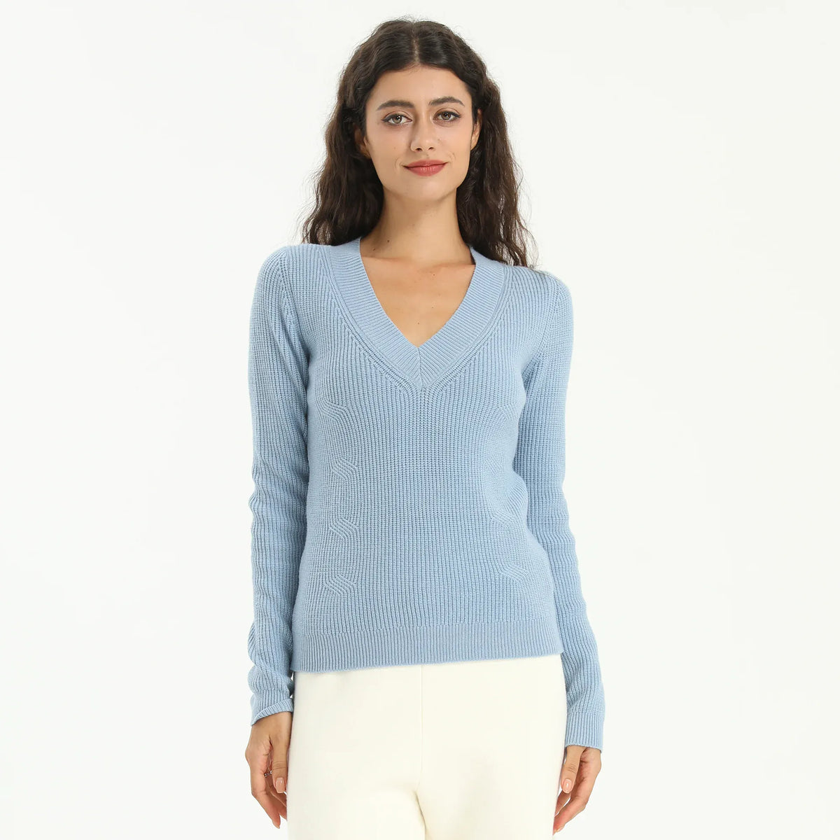 Blue Elegant Jacquard Sweater for Women Image