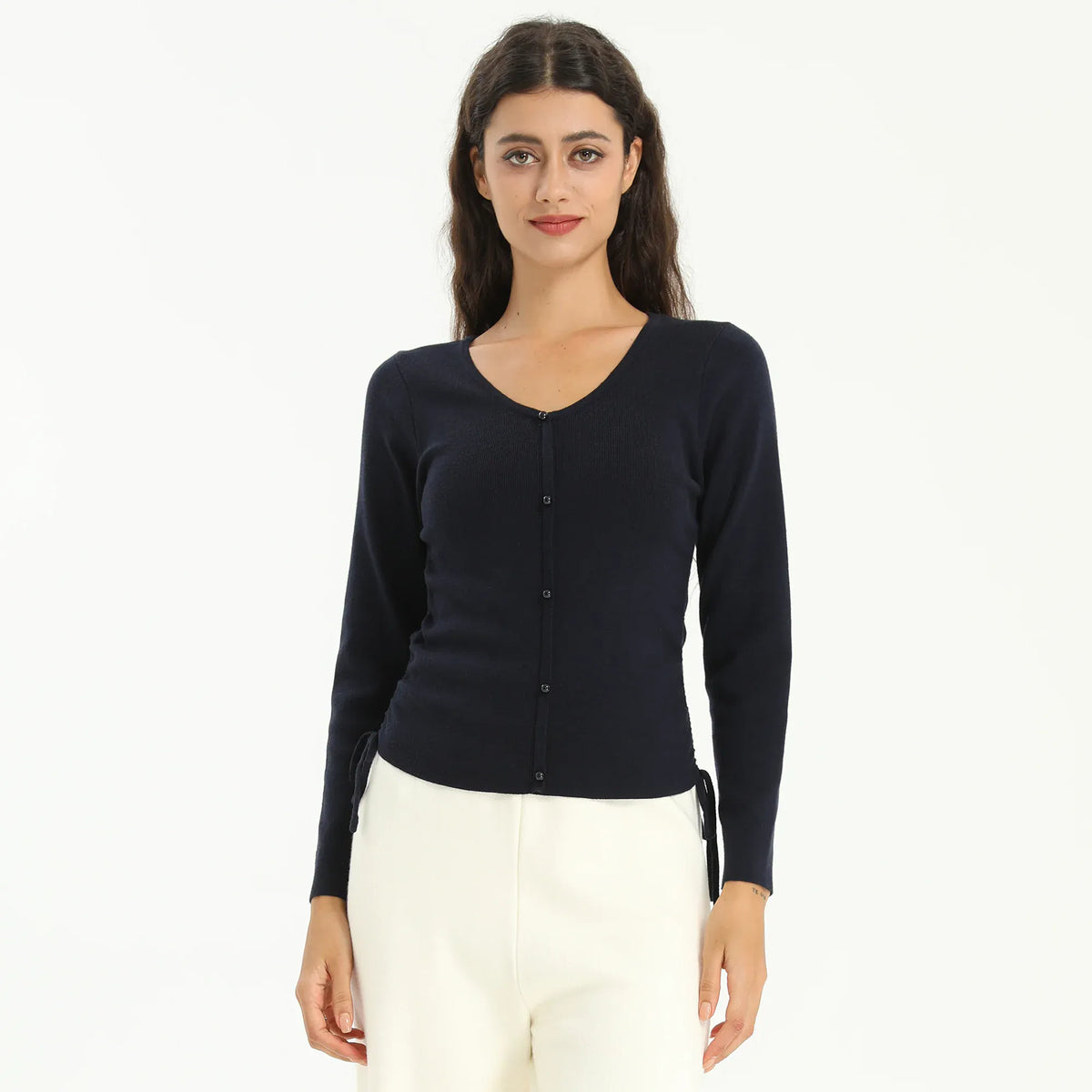 Navy Elegant Plain Sweater for Women Image