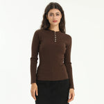Coffee Elegant Plain Sweater for Women Image