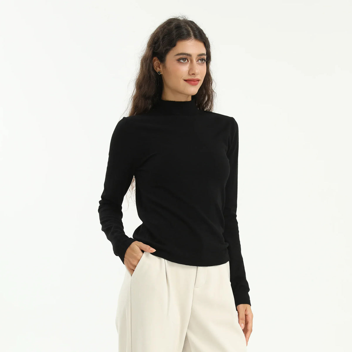 Black Elegant Plain Sweater for Women Image