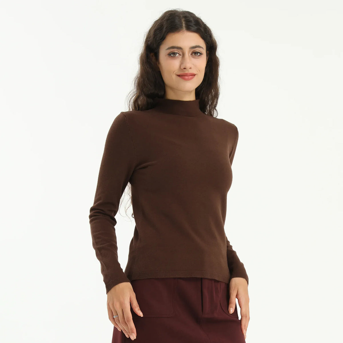 Coffee Elegant Plain Sweater for Women Image