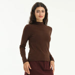 Coffee Elegant Plain Sweater for Women Image
