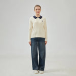 Jacquard Regular Sleeve Sweater with Collar for Women Image