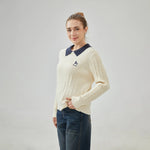 Jacquard Regular Sleeve Sweater with Collar for Women Image