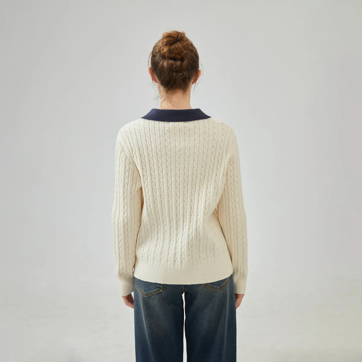 Jacquard Regular Sleeve Sweater with Collar for Women Image