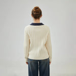 Jacquard Regular Sleeve Sweater with Collar for Women Image