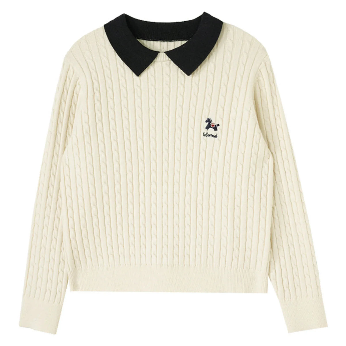 Jacquard Regular Sleeve Sweater with Collar for Women Image