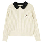 Jacquard Regular Sleeve Sweater with Collar for Women Image