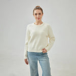 Off White Jacquard Regular Sleeve Sweater with Circular for Women Image