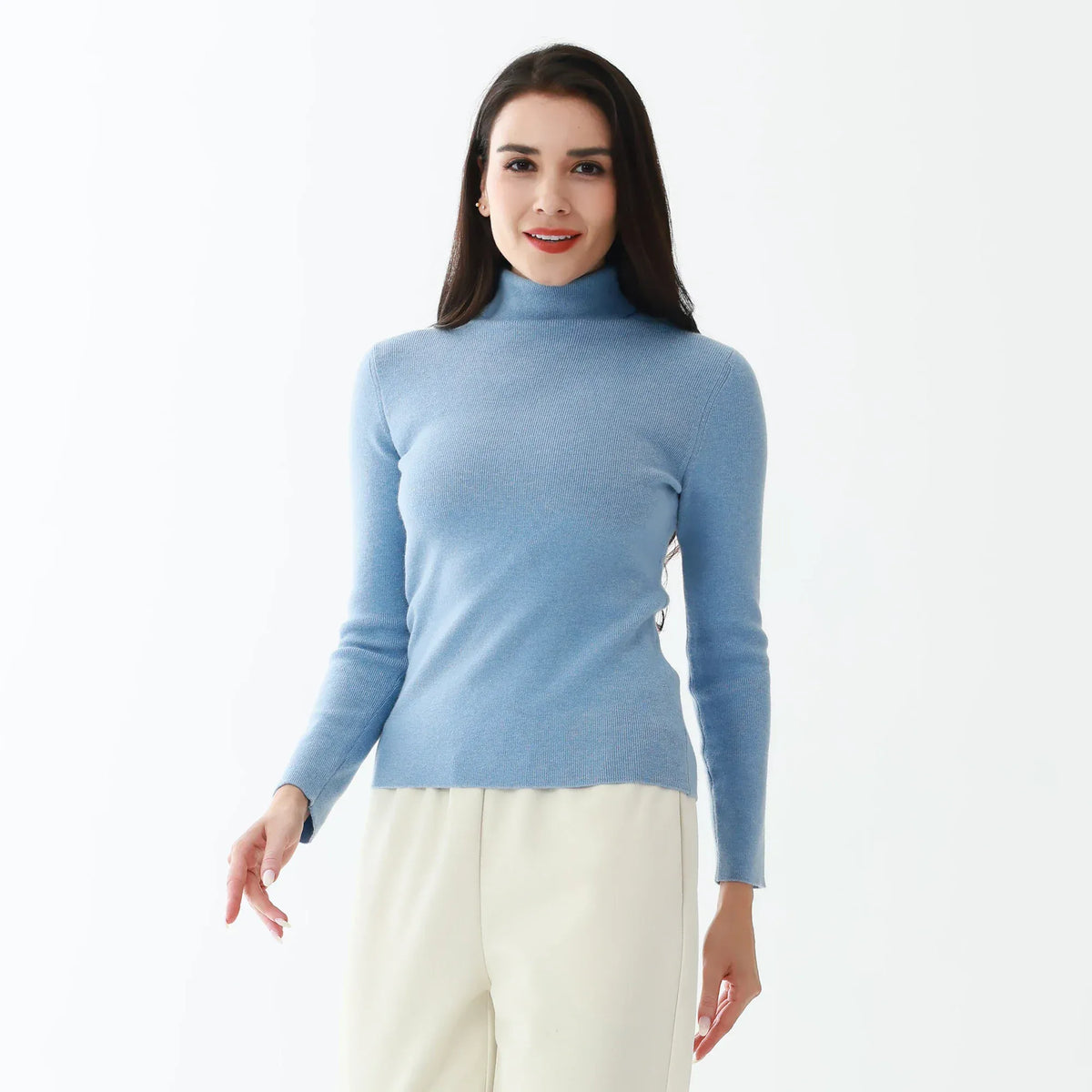 Blue Elegant Solid Sweater for Women Image